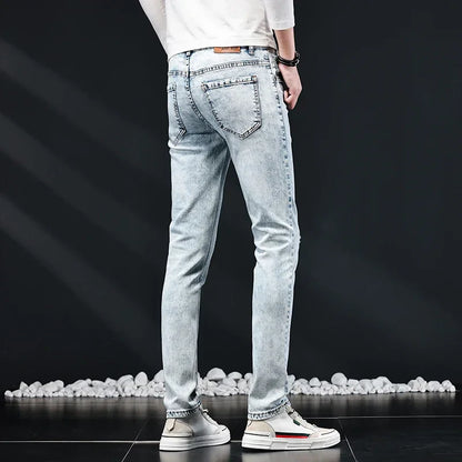 2024 New Skinny Jeans Men Vintage Fashion Snowflake Washed Classic Slim Skinny Elastic Male Casual Denim Trousers