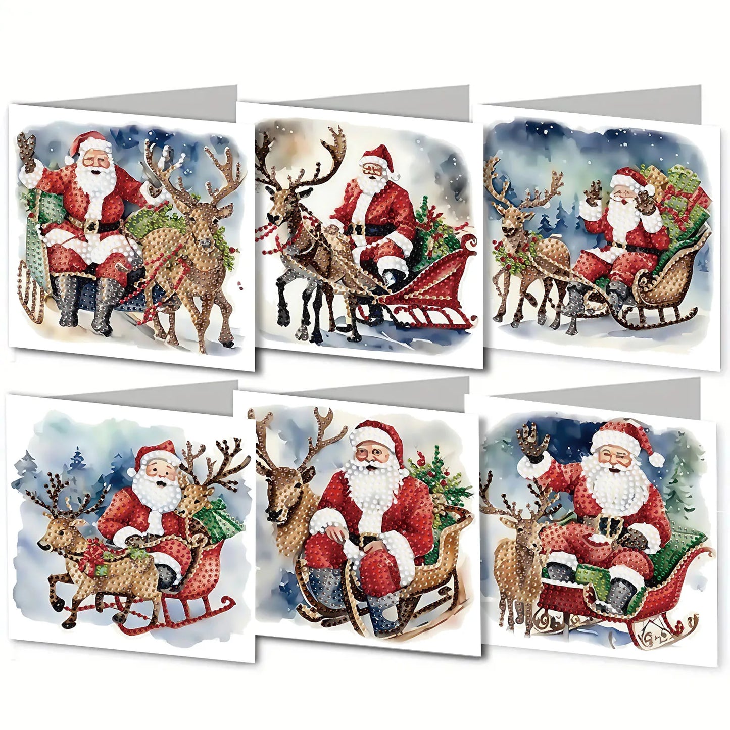 6 DIY diamond paintings Christmas-themed paper greeting cards with diamond stickers are perfect for family gatherings