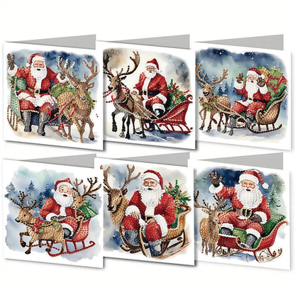 6 DIY diamond paintings Christmas-themed paper greeting cards with diamond stickers are perfect for family gatherings