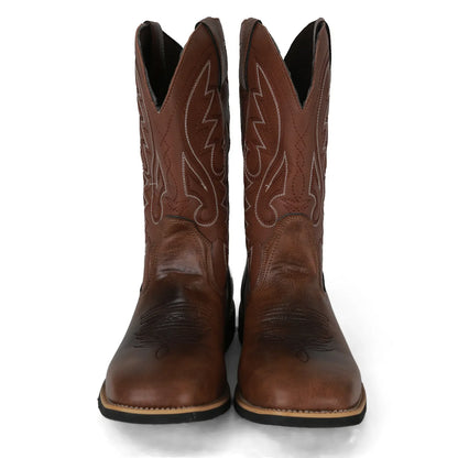 Bottes de cowboy Western pour hommes Noir Marron PU Cuir Bottes Rétro Hommes Rading Bottes Hommes Brodé Mi-Mollet Moto Bottes Taille 48