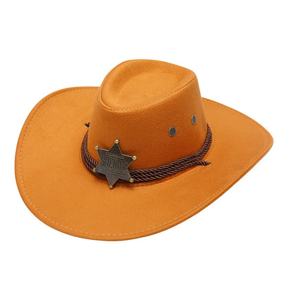 Western Wild West Sheriff Hat With Five Star Party Costume For Men Lady Jazz Cowgirl Wide Cowboy Hat Unique Star Badge Decors