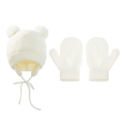 Ensemble de gants et bonnets en tricot pour bébé, protection des oreilles pour bébé, bonnet pour tout-petit, document solide, mignon, guerre en plein air, filles et garçons, automne et hiver, 2 pièces