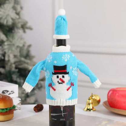 Ensemble de bouteilles de vin de noël tricotées créatives, couvre-bouteille de vin, manches, bonhomme de neige du père noël, nouvel an, décor de Table à dîner