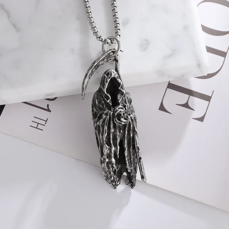 Hell Death Scythe Necklace Pendant Gothic Mysterious Devil Necklace Men's Personality Punk Retro Halloween Trend Jewelry