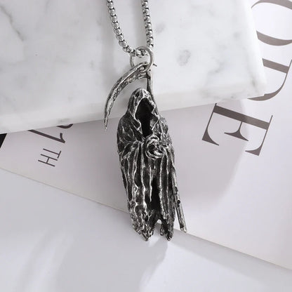 Hell Death Scythe Necklace Pendant Gothic Mysterious Devil Necklace Men's Personality Punk Retro Halloween Trend Jewelry