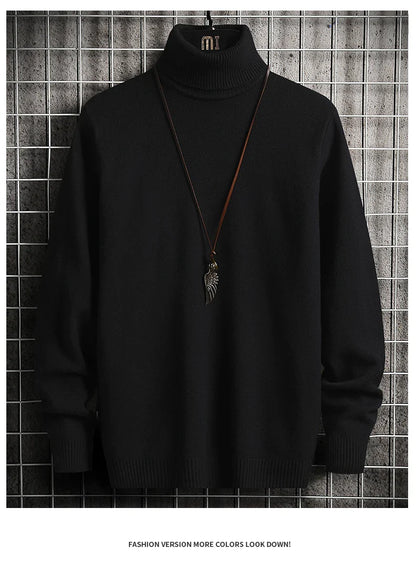Pulls Hommes Chandails Tricotés Col Roulé Couleur Unie Épaisse Décontractée Manches Longues Haut Tricoté Épissé Pull Coupe Slim Automne Hiver