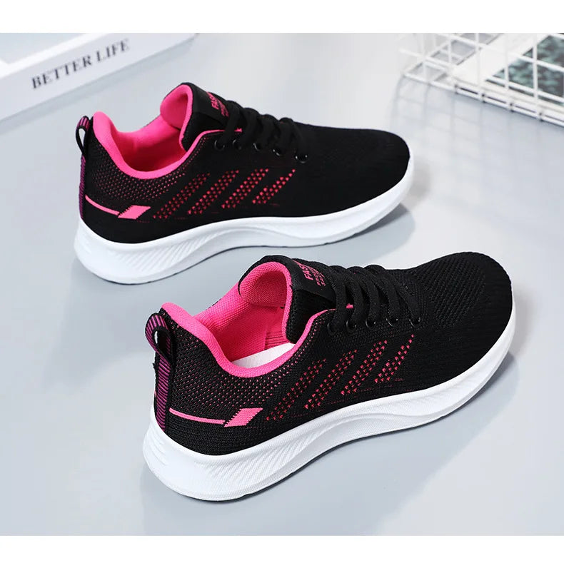 Oulylan Summer Soft Sole Running Shoes Ladies Casual Solid Color Antislip Footwear Outdoor Lace Up Mesh Breathable Sneakers