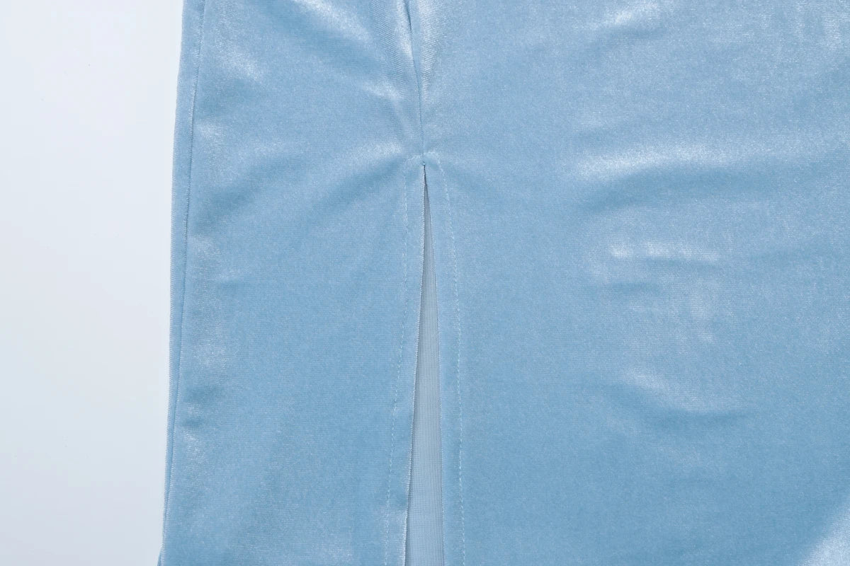 Hugcitar Robe Longue Maxi Fendue Sexy en Velours avec Col Drapé Sans Manches, Nouvelle Mode 2025, Robe de Soirée Élégante pour Femme, Streetwear Y2K