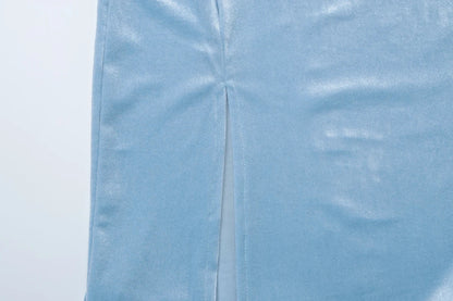Hugcitar Robe Longue Maxi Fendue Sexy en Velours avec Col Drapé Sans Manches, Nouvelle Mode 2025, Robe de Soirée Élégante pour Femme, Streetwear Y2K
