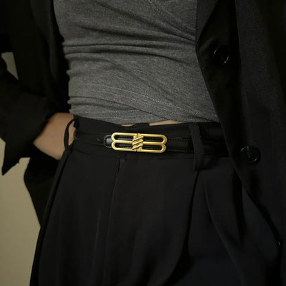 Women's genuine cowhide leather belt, luxury bb bucket, elegant design, denim belt, thin belt