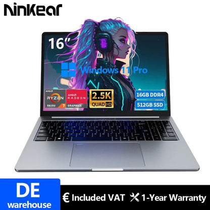 Ninkear A15 Pro Ordinateur portable 16" IPS 2.5K FHD AMD Ryzen5 5500U, 16G DDR4 3200Mhz+512GB, Batterie 54Wh, Windows11 PRO
