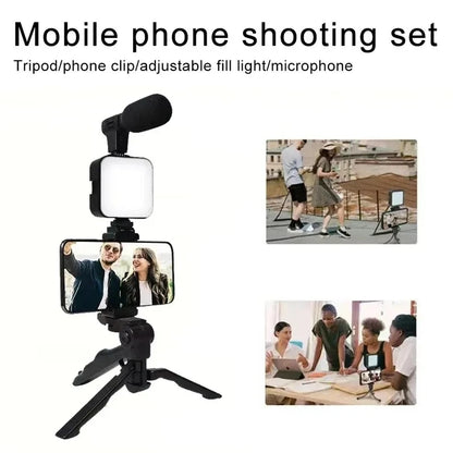 Smartphone VzonKit avec trépied, support de téléphone, mini microphone, lumière de remplissage LED, démarreur pour TikTok, diffusion en direct, vidéo prometteuse