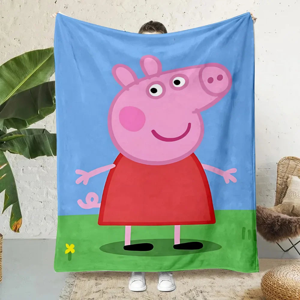 Cartoon P-Peppa Pigs Printed Blanket Picnic Blankets Warm Blanket Soft and Comfortable Blanket Home Travel Birthday Gift