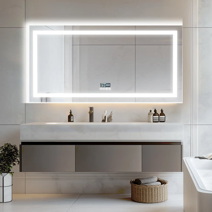 Fissuraminants pour miroir de maquillage LED, miroir de courtoisie avec lumières, miroir de maquillage à intensité variable, affichage numérique Bluetooth intelligent, mémoire de 3 couleurs