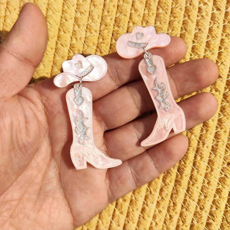 KUGUYS nouveau Cowgirl boucles d'oreilles pour femmes bijoux de mode mignon Cool Cowboy chapeau bottes boucles d'oreilles à la mode acrylique accessoire cadeau
