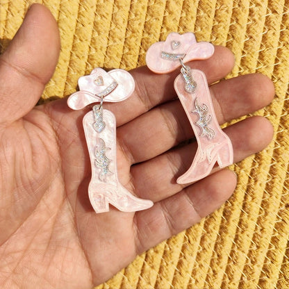 KUGUYS nouveau Cowgirl boucles d'oreilles pour femmes bijoux de mode mignon Cool Cowboy chapeau bottes boucles d'oreilles à la mode acrylique accessoire cadeau