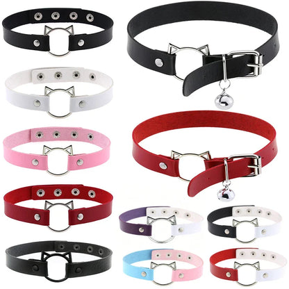 Collier gothique d'Halloween en cuir PU avec tête de chat, collier doux Y2k, cadeau de mode pour femme, cadeau de Noël pour la Saint-Valentin