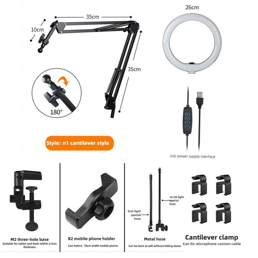 LED Phone live streaming Fill Light with Flexible Robotic Arm Phone Holder Fixed Shooting Recording Live Streaming Selfie Stick
