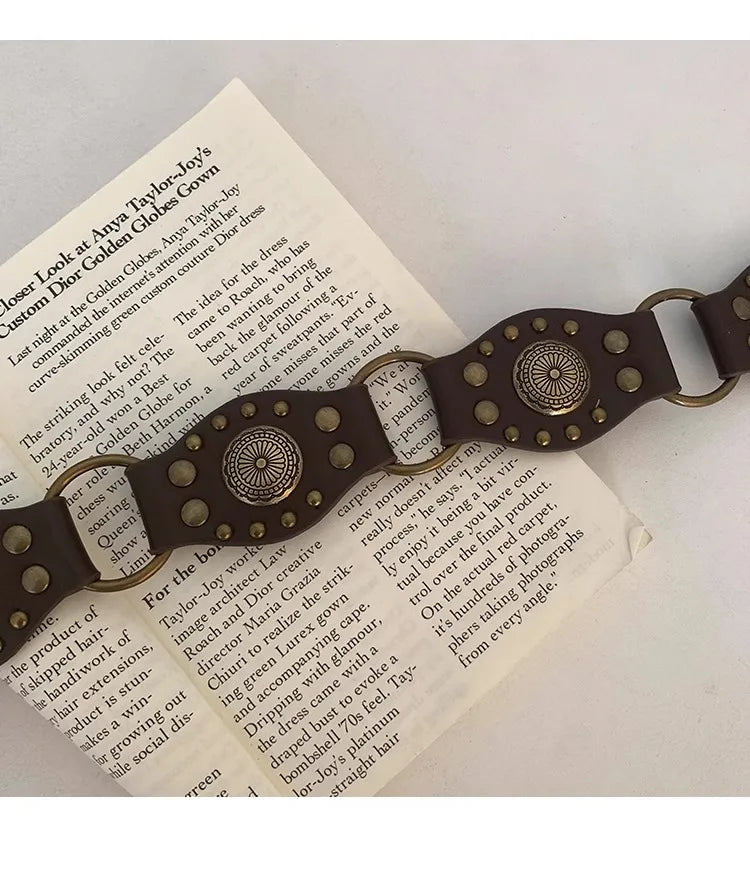 Ceinture de Cowboy occidentale pour femmes, nouvelle ceinture à rivets marron Vintage américain, ceinture en Denim polyvalente avec Style Ins, 2025