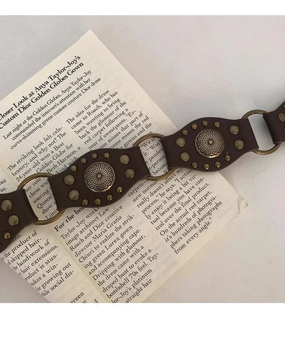 Ceinture de Cowboy occidentale pour femmes, nouvelle ceinture à rivets marron Vintage américain, ceinture en Denim polyvalente avec Style Ins, 2025