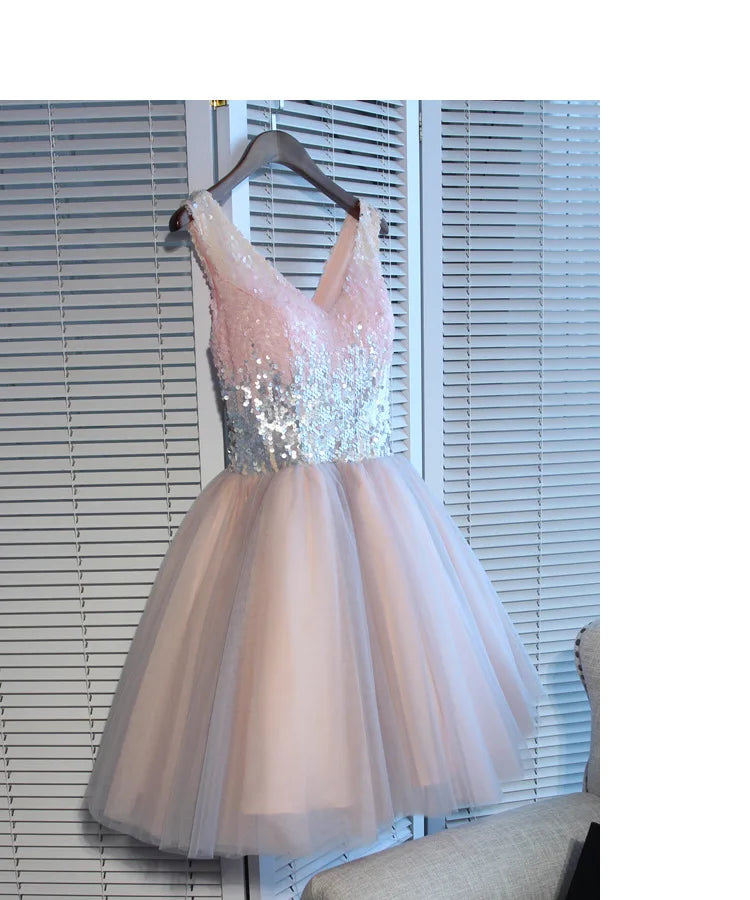F2122 Customized Short Cocktail Party Dress Girl Graduation Robe 2025 Sweet Memory Colorful Sequined Mesh Tulle Prom Dresses