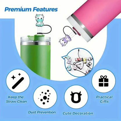 1-8Pcs Stitch Straw Cover Cap, Reusable Dustproof Cup Cover, Cartoon Drink Straw Plug, Splash Proof Straw Cap, Gift for Kids