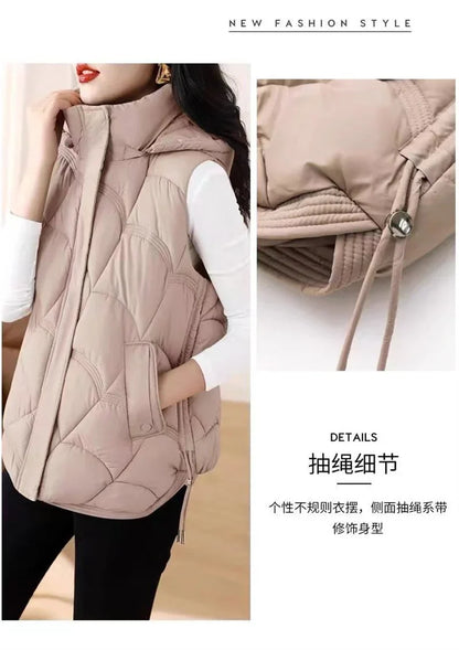 Doudoune Sans Manches en Coton Femme Automne Et Hiver 2025 Nouvelle Mode Vêtement d'Extérieur Doux Mince Gilet Manteau Femme Contraste de Couleurs