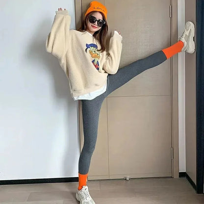 Xpqbb-Leggings d'hiver en velours d'agneau taille haute pour femme, collants chauds, pantalon de yoga, document solide, épais, sourire, commandé