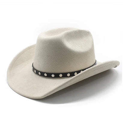 Men's Cowboy Hat with Studded Strap Classic Outdoor Cap with Curved Brim Cotton-Polyester Blend Size 57-58cm Four Seasons