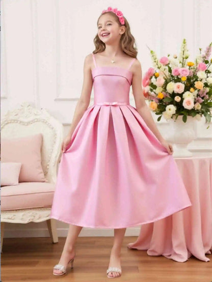Robe d'été rose pour filles, élégante et douce, sans manches, robe de fête d'anniversaire