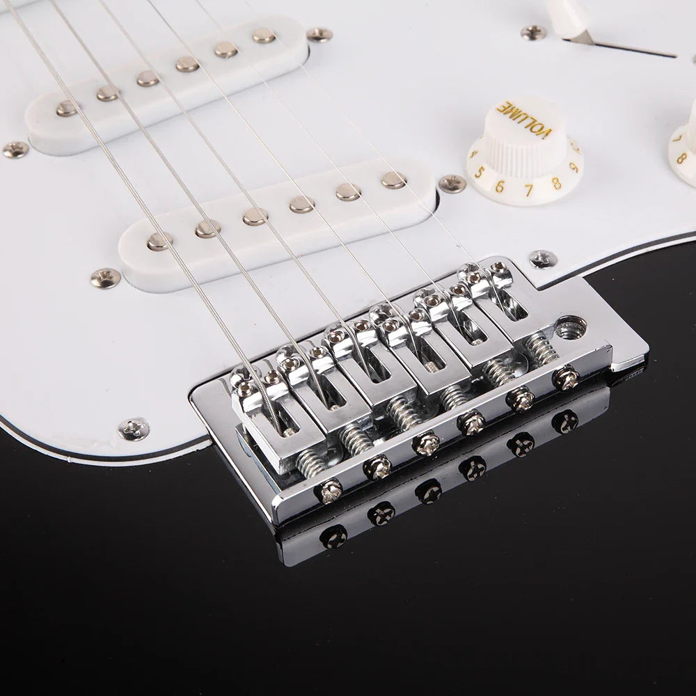 Guitare électrique à touche en palissandre noir/blanc