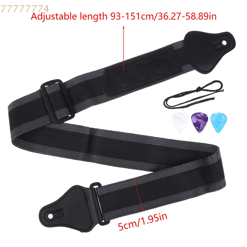 Accessoires de ceinture sangle de guitare électrique réglable en cuir PU avec 3 supports de plectres pour guitare acoustique et basse