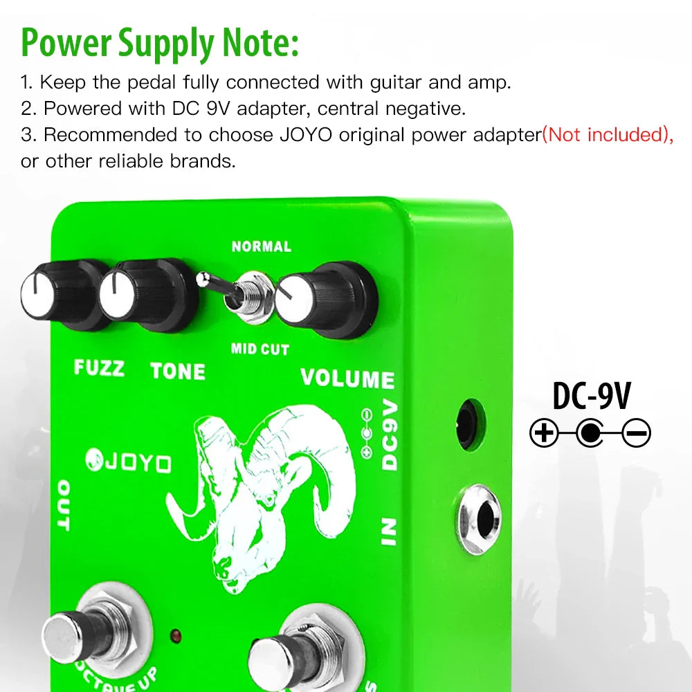 JOYO JF-12 Voodoo Octave Fuzz pédale d'effet guitare à la distorsion et effet octave véritable contournement guitare électrique pédale de basse