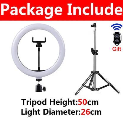 Anneau lumineux LED pour Selfie, intensité variable, éclairage de remplissage pour photographie, avec trépied, télécommande Bluetooth, pour téléphone, enregistrement vidéo en direct