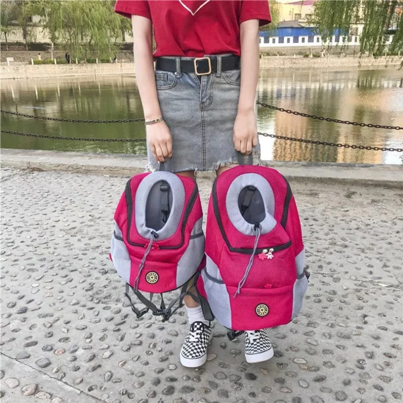 Sac à dos Portable pour animaux de compagnie, Double sac à bandoulière pour chien, sac de transport pour chat de voyage en plein air, sac avant pour chien, sac à dos en maille