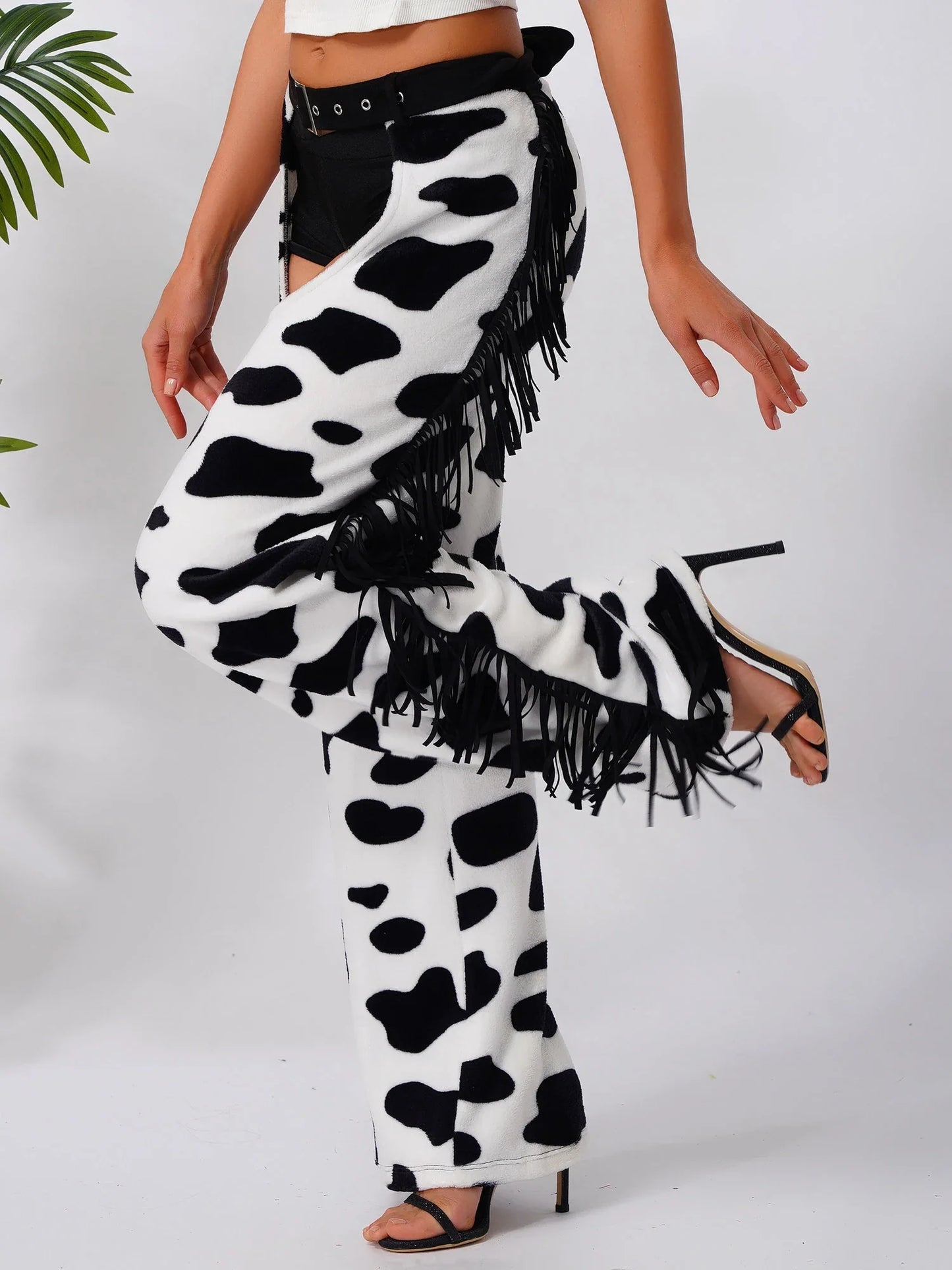 Pantalon Long en flanelle pour femmes, avec pompon latéral, taille, entrejambe ouvert, vélo, équitation, Cowgirl, Costume Cospaly d'halloween