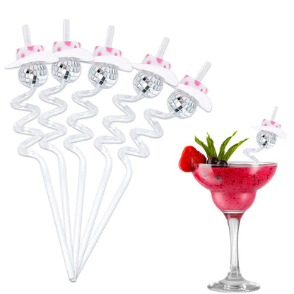 6pcs Mini Disco Cowgirl Hat Disco Plastic Straw 70s Disco Party Decoration Bachelorette Party Western Cowgirl Birthday Supplies