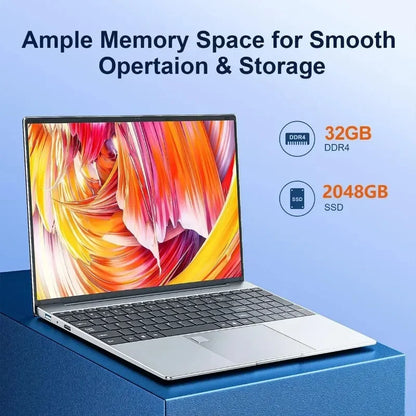 LENO 15.6"Portable Laptop 32GB DDR4 2TB SSD Intel N5095 Wntindows11 Notebook PC Gamer Office Computer with Backlit Fingerpri