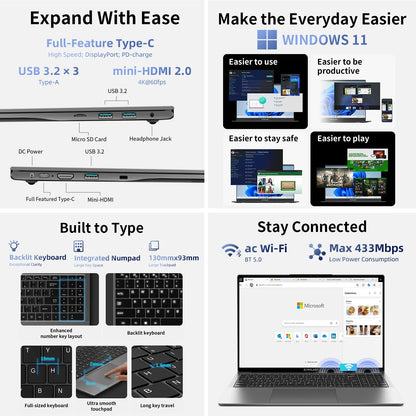TECLAST F16 Air 16 inch laptop, Flip 180 degree, 16GB + 512GB, for Intel N95 CPU, Windows 11, mini HDMI, backlit keyboard