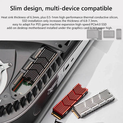 Dissipateur thermique pour SSD NVMe M.2, dissipateur thermique en aluminium pour disque dur M.2 2280 avec pad thermique en silicone pour PC / PS5 SSD PCIE 2280