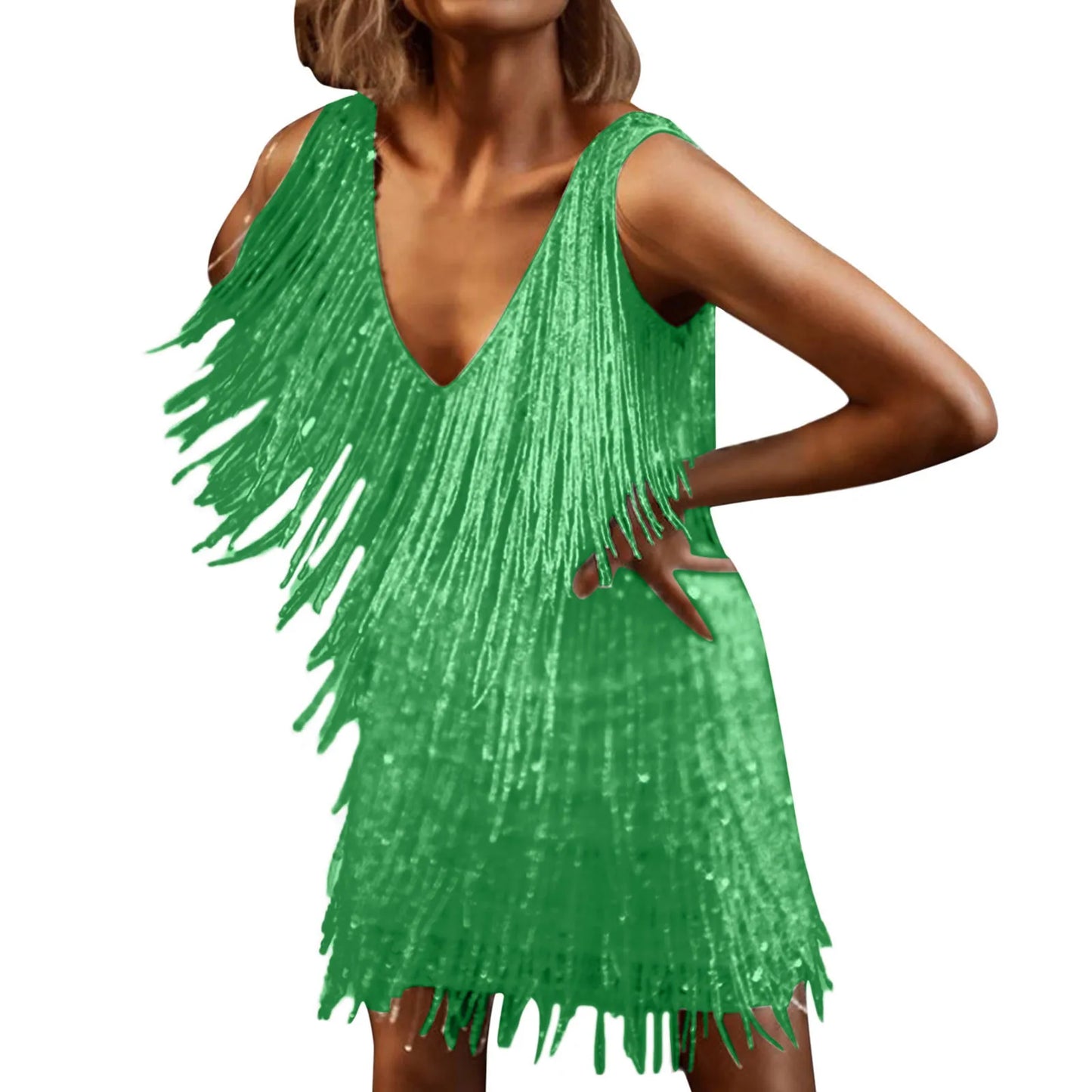 Women's Sexy Skirt Dress Deep V Neck Sleeveless Pencil Skirt Fringed Midi Casual Clothing Solid Elegant Party Women Dresses