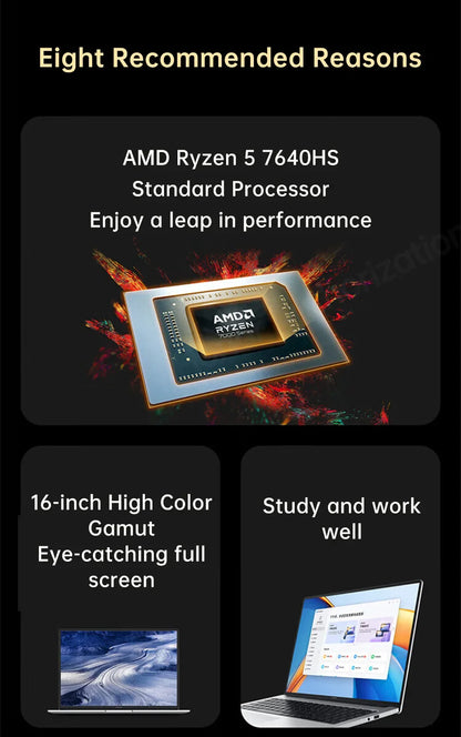 Honor Laptop X16 2024, Ryzen 5 7640HS,16GB 512GB,AMD Radeon 760M, 16 Inch, IPS 45%NTSC 60Hz, Win11