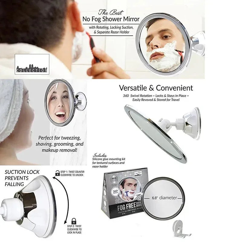 Miroir de maquillage sans buée avec support ventouse, miroir de rasage de douche rotatif à 360 degrés, miroir de maquillage cosmétique pour femmes, fournitures de salle de bains