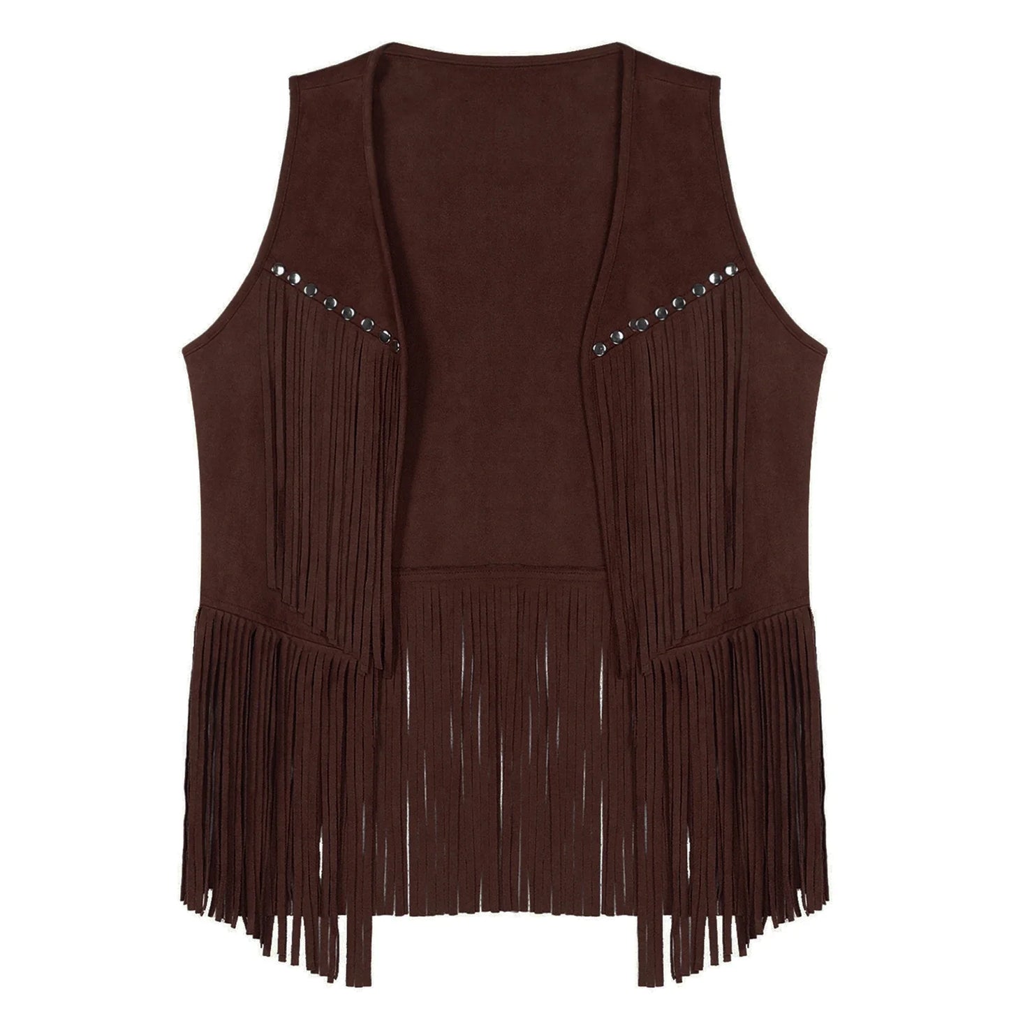 Gilet de cow-boy Western Halloween pour homme, en similicuir suédé, à pampilles et rivets, pour le motocyclisme, les raves, les fêtes et les boîtes de nuit