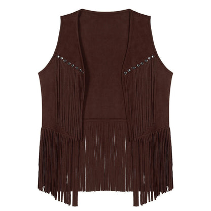 Gilet de cow-boy Western Halloween pour homme, en similicuir suédé, à pampilles et rivets, pour le motocyclisme, les raves, les fêtes et les boîtes de nuit