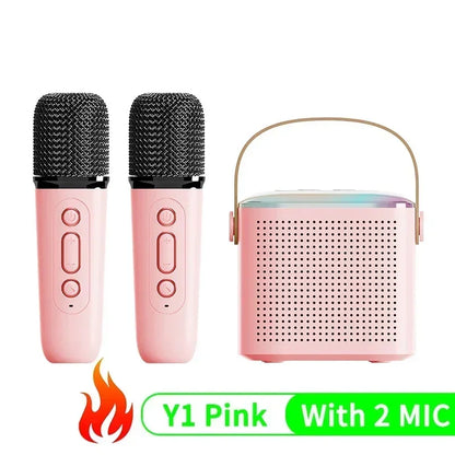 Mini karaoke machine, LED speaker with Bluetooth, suitable for family birthday party, microphone for girls and boys.