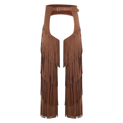 Pantalon Long en flanelle pour femmes, avec pompon latéral, taille, entrejambe ouvert, vélo, équitation, Cowgirl, Costume Cospaly d'halloween