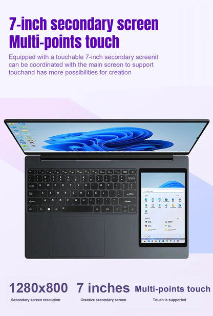 CRELANDER X15 Dual Screen Laptop 15.6" IPS+7" Touch Screen 16G DDR4 2TB SSD Intel N100 Processor Windows11 Notebook Computer