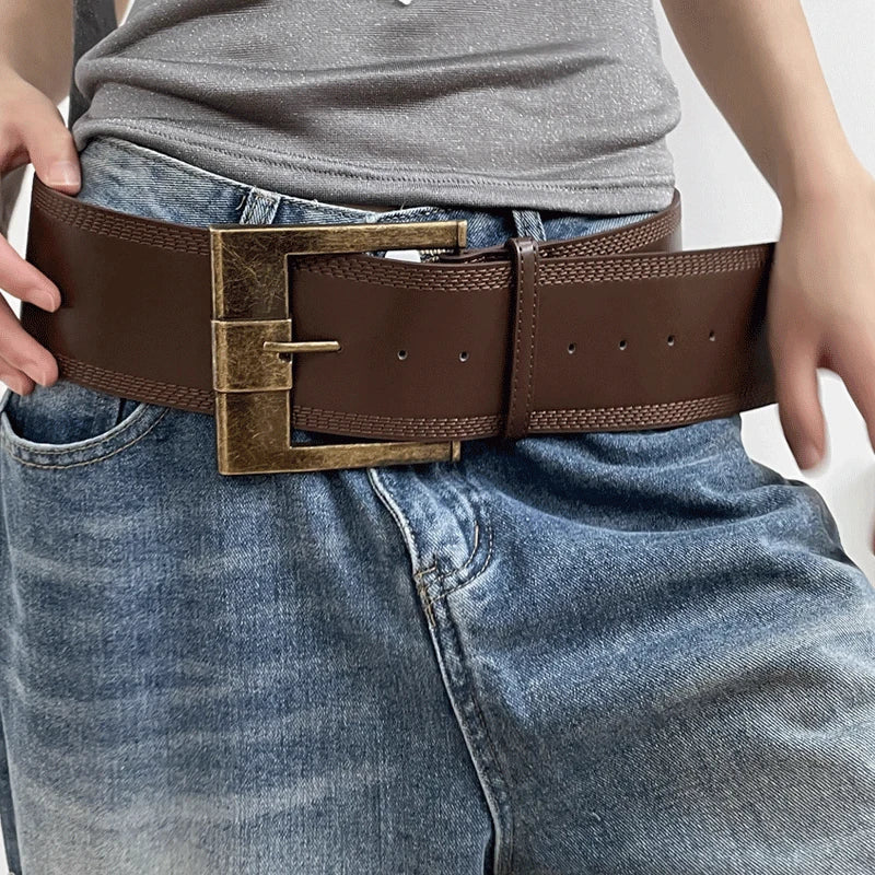 Desinger ceintures pour femmes Vintage large ceinture grande taille Western Cowgirl Cowboy Goth Y2k marron moyen âge mode ceinture femme