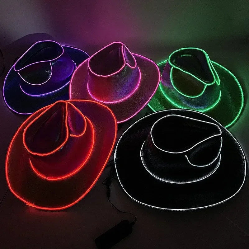 Glowing Light Bar Cap Wireless Disco Luminous Led Flashing Neon Western Cowboy Hat Bachelorette Party Supplies Bride Cowgirl Hat